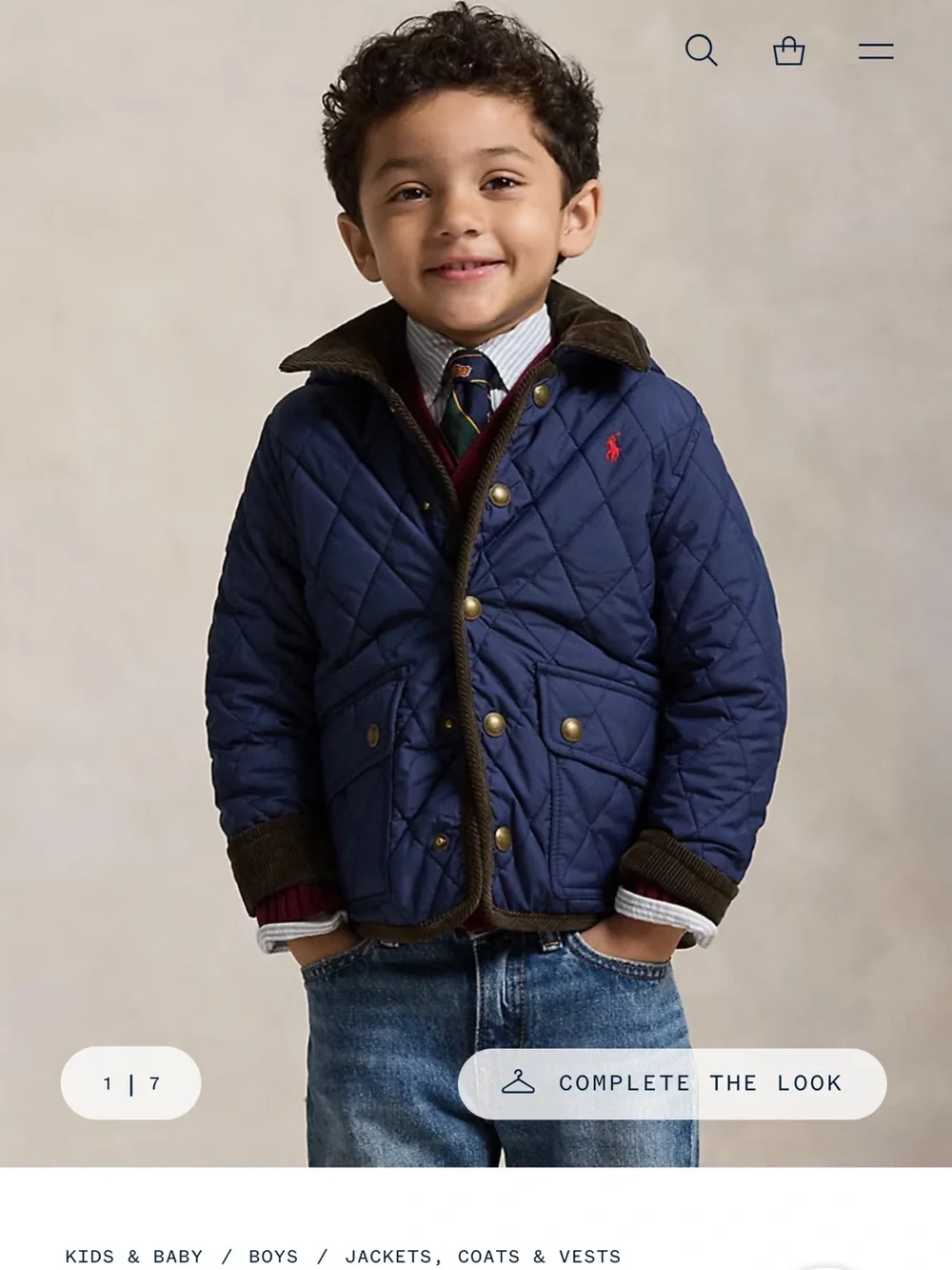 Ralph Lauren Boys' Navy Quilted Puffer Jacket with Red Polo Logo